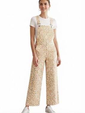 Zara 100% Cotton Floral Ditsy Print Overalls Jumpsuit Wide Leg Size XS